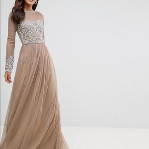 Long Sleeve Open Back Lace Detail Maxi Dress